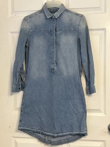 Vestido de mezclilla AllSaints talla 6 azul popper bolsillos con botones algodón envejecido - Imagen 1 de 7
