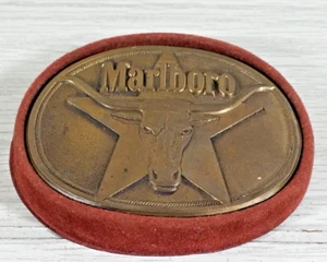 Hebilla de cinturón Marlboro latón macizo 1987 Longhorn Steer y Texas Star vintage - Imagen 1 de 4