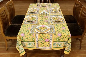 Yellow & Pink Floral Table Cloth, Dining Table Cover, Rectangle Tablecloth Gifts - Picture 1 of 18