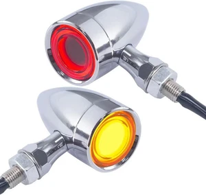 Motorcycle Bullet LED Front Turn Signal Chrome Blinker Running Lights For Harley - Picture 1 of 5
