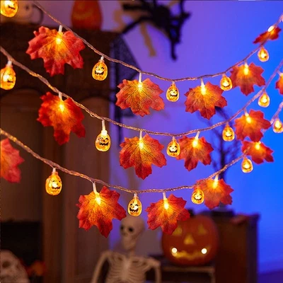 Halloween LED Pumpkin Maple Leaf Fairy String Lights For Garden Bedroom Party - Image 1 of 4