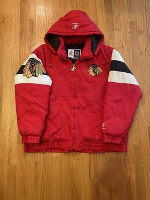 Винтажный Chicago Blackhawks пуховик куртка полный молнии логотип Athletic Sz XL красный NHL - Изображение 1 из 4