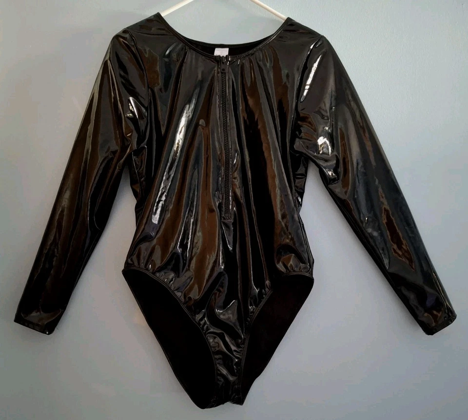 Body Good American Brillante Negro Vinilo Aspecto Húmedo Imitación Charol 4 L 14 16 Foto 1 de 4