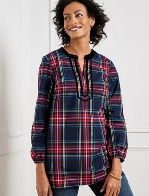 Top túnica Talbots tartán terciopelo a cuadros talla L festivo vacaciones Navidad manga 3/4 Foto 1 de 4