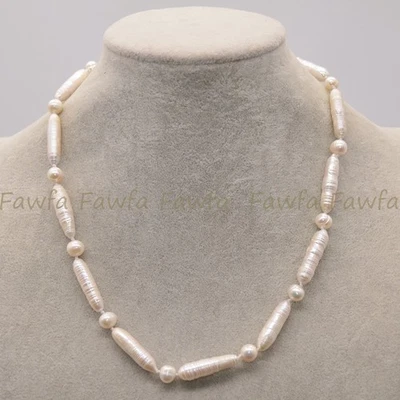 Collar de perlas irregulares de agua dulce Biwa blanco natural único 6x26 mm 14-36"" Foto 1 de 4