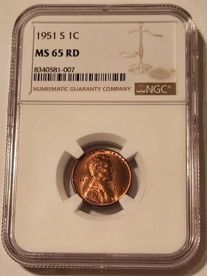 1951 S Lincoln Wheat Cent MS65 RED NGC Light Patina - Image 1 of 2
