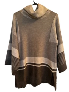Luisa Spagnoli Wool Cowl Neck Tunic Sweater Brown Women’s Sz M Made In Italy Lux - Picture 1 of 6