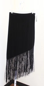 NWT Y2k 2000s Black Velvet Asymmetrical Fringe Midi Skirt Size L Deadstock Boho - Picture 1 of 6