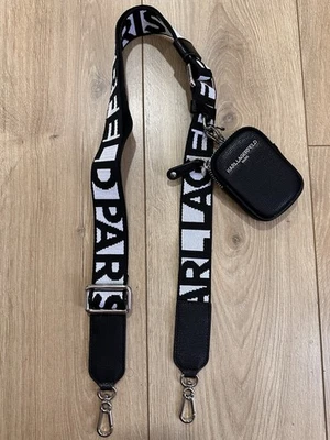 Bolso de hombro de cuero negro con correa PLATEADO HW bolsa KARL LAGERFELD PARIS LOGO Foto 1 de 4