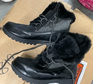 JBU Southgate Womens Winter Shoe Boots Faux Fur Lace Up Herringbone Black 6M - Picture 1 of 8