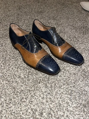 Vero Cuoio 男式系带鞋。 尺寸 43,蓝色/棕色皮革意大利鞋-上好 — 第 1/4 张图片