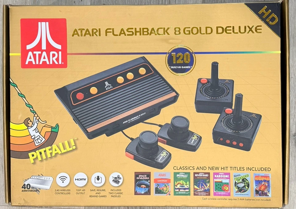 Atari Flashback 8 Gold Deluxe HD Console Wireless Controllers - Gold