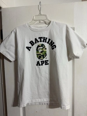 A Bathing Ape BAPE College Plaid T-Shirt White Green Camo Size Medium - Image 1 of 4