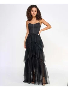 CITY STUDIO Womens Black Lined Zipper Accent Ruffles Formal Dress Juniors 13\14 - Picture 1 of 11