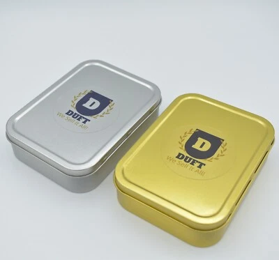 DUFT 2oz LARGE UNHINGED Cigarette Tobacco STASH Metal Baccy Bait Silver Gold Tin