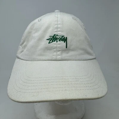Stussy White Strapback Green Spellout Hat Dad Cap One Size - Image 1 of 4