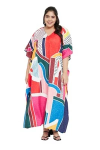 Plus Size Women Kaftan Gown Beach Cover Up Polyester Casual Dress Kimono Caftan - Picture 1 of 8
