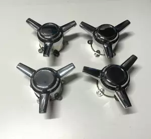 US Mag spacing spinner tri bar rim center caps 4 vintage unused chrome damage - Picture 1 of 10
