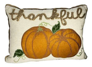 Pumpkin Pillow Fall Harvest Thankful Approx 18 x 13 Linen Applique - Picture 1 of 11