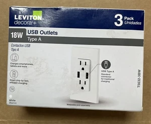 Leviton 15 Amp Decora Kombination manipulationssicher Duplex Steckdose und USB (3ER-PACK) - Bild 1 von 3