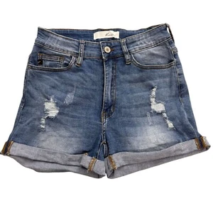 KanCan pantaloncino denim donna 7/27 blu invecchiato jeans con polsini elasticizzato grunge sbiadito - Foto 1 di 8