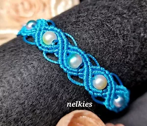 Makramee Armband Türkis Gold Perlen Pandahall Freundschaftsband Geknüpft Boho - Bild 1 von 5
