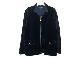 Ralph Lauren Damen 2X BLAU Velours Baumwolle Jacke Sweatshirt mit Logo Pull, gebraucht, in einwandfreiem Zustand - Bild 1 von 4