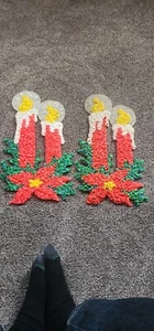 2 1970s Melted Plastic Popcorn Christmas Decor Kage Double Candle Poinsettia  - Picture 1 of 10