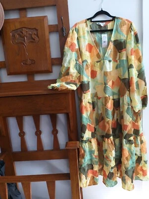 NEW Rockmans Sz 16 Womens Tiered Maxi Dress Sahara Sunset V-Neck Long Sleeves  - image 1 of 4