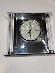 Bulova The Pearl Dial Silver Clock B2454 Solid Metal Case with Octagon Post - Picture 1 of 8