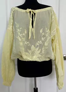 FREE PEOPLE Maria Maria Yellow Embroidered Lace Top Lemon Gela *Read Below* - Picture 1 of 12