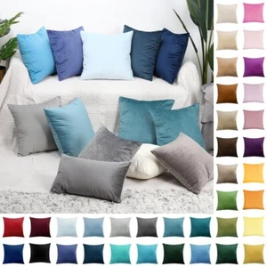 UK Plush Velvet Plain Soft Cushion Cover Pillow Case Home Sofa Bed Decor 18" 20" - Picture 1 of 53