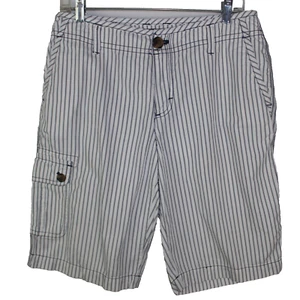 Vintage Liz Claiborne Sloane Shorts White-Blue Stripe Women Size 10 Bermuda - Picture 1 of 8