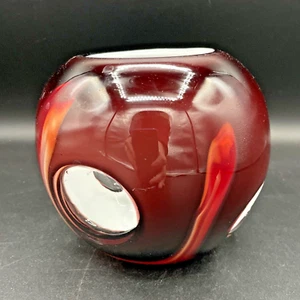 Hand Blown Art Glass - Maroon Deep Red White - Window Candle Holder - Picture 1 of 9
