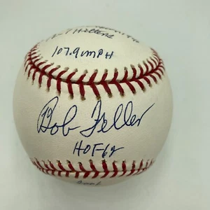 Bob Feller Signed Heavily Inscribed Career STAT Baseball JSA COA - Picture 1 of 6