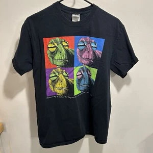 Cool Dinosaurs Color Block Flint Hills Black Gildan T-Shirt (M) **FLAWED** - Picture 1 of 7
