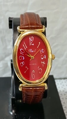 PEARL Elegant Luxury Vintage Women's Watch Gold Tone Leather Quartz 24 mm - Image 1 of 4