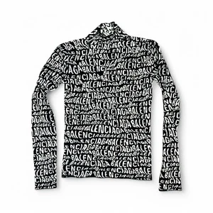 Authentic Balenciaga Top Sweater Allover Logo Turtleneck Wool Black size XS - Picture 1 of 10