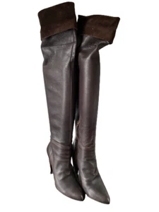 Botas Miu Miu Overknees cuero marrón talla 36 mujer tacón diseñador elegante - Imagen 1 de 11