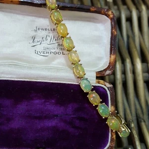 925 Sterling Silver Tennis Bracelet, Natural Ethiopian Opals, Gold Plated, 13ct - Picture 1 of 7