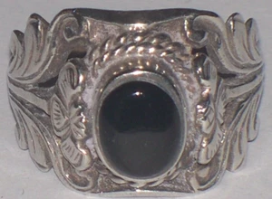 Black Onyx Sterling Silver Navajo Artisan Size 9 Stamped Sterling Ring - Picture 1 of 4