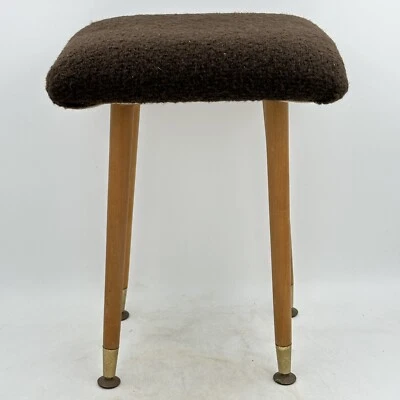 60’s Brown Fluffy Top Footstool Rest Vintage Mid Century PROP - Image 1 of 4