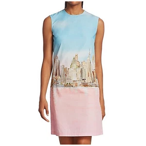 Vestido Lela Rose NYC New York City Skyline Shift Algodón Azul Rosa Edificio 4 - Imagen 1 de 16