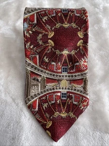 Ermenegildo Zegna Silk Men's Necktie ITALY Maroon, Gold, Red, Gray Architectural - Picture 1 of 6