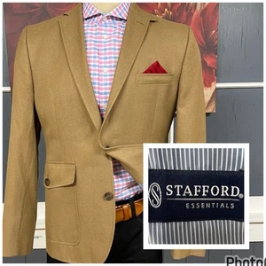 Stafford Jacket Blazer Sport Coat Mens 42R Slim Fit Polyester Viscose Brown - Picture 1 of 11