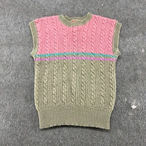 VINTAGE Casual Corner Sweater Vest Women M Beige Pink Pullover Wool Cable Knit - Picture 1 of 9