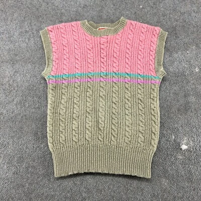 Chaleco Suéter Esquinero Informal DE COLECCIÓN Mujer M Beige Rosa Pullover Lana Tejido con Cable Foto 1 de 4