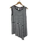 Vince Camuto Black White Striped Asymetric Sleeveless Tunic Top Us L