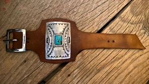 Sterling Silver Ketoh Cuff Bracelet Leather Natural Turquoise Sundance Artist - Picture 1 of 8