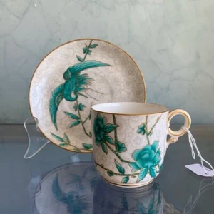 Royal Worcester cup & saucer, pattern 1418, teal cranes, Dated 1885 - Picture 1 of 10